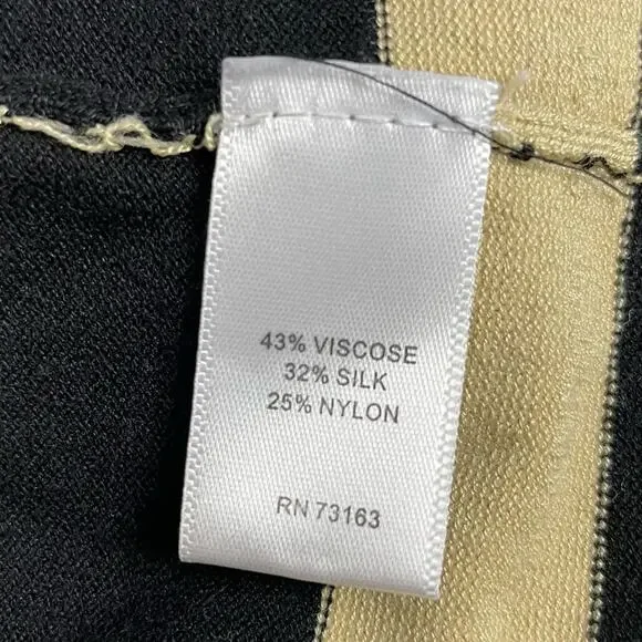 Cable & Gauge Black Camel Striped Cardigan Open Front Sweater Silk Blend Size M - Picture 4 of 6